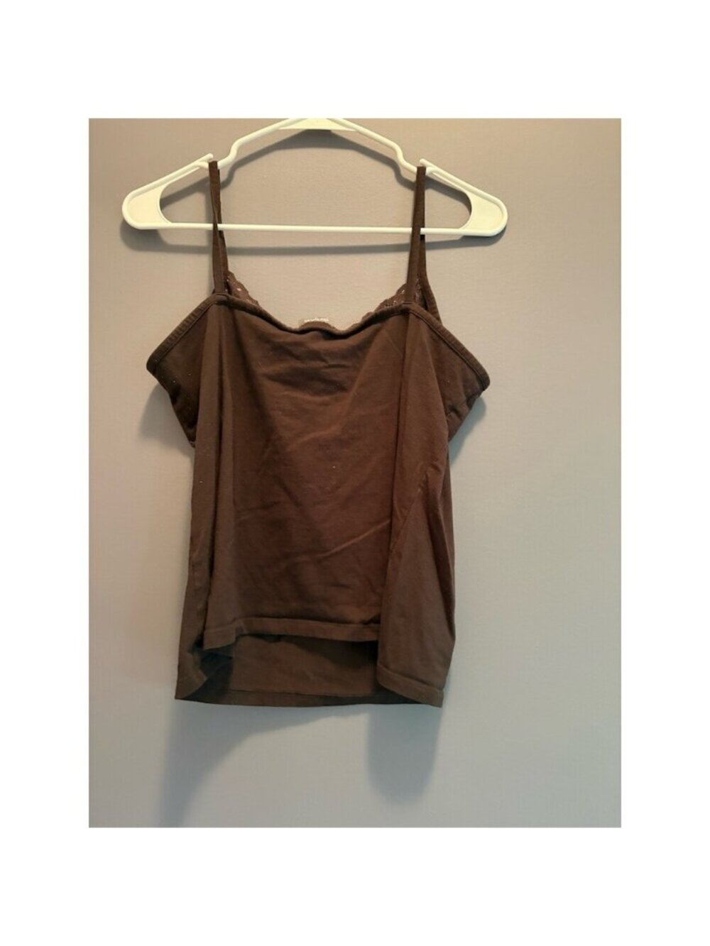 Tank Top Womens Size L Brown Lace Trim Spaghetti Strap - Picture 1 of 2